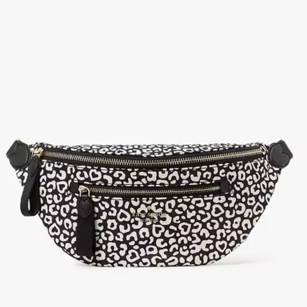 Kate Spade Chelsea Leopard Heart Belt Bag animal print black white - Picture 3 of 16
